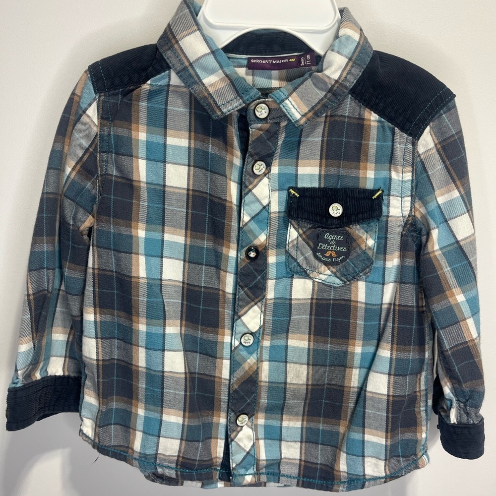 Sergent Major Western Style Flannel Plaid  Button Down Shirt Boys 9 months